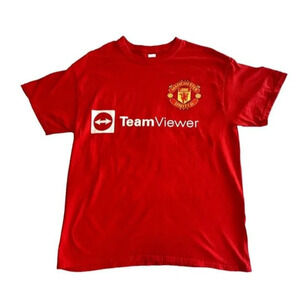 Large Manchester United Team Viewer Ronaldo 7 Red Gildan Soccer Football T Shirt
